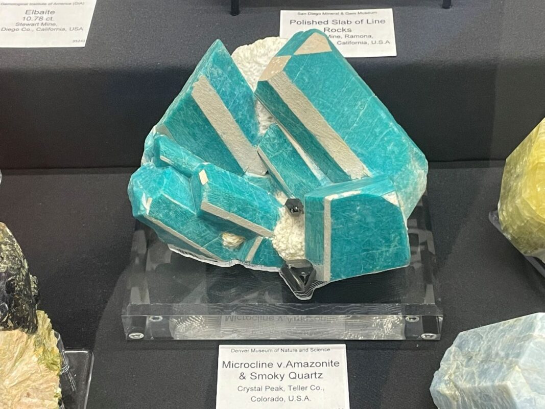 Amazonite Feldpsar on Display at the Tucson Gem and Mineral Show Amazonite Feldpsar on Display at the Tucson Gem and Mineral Show