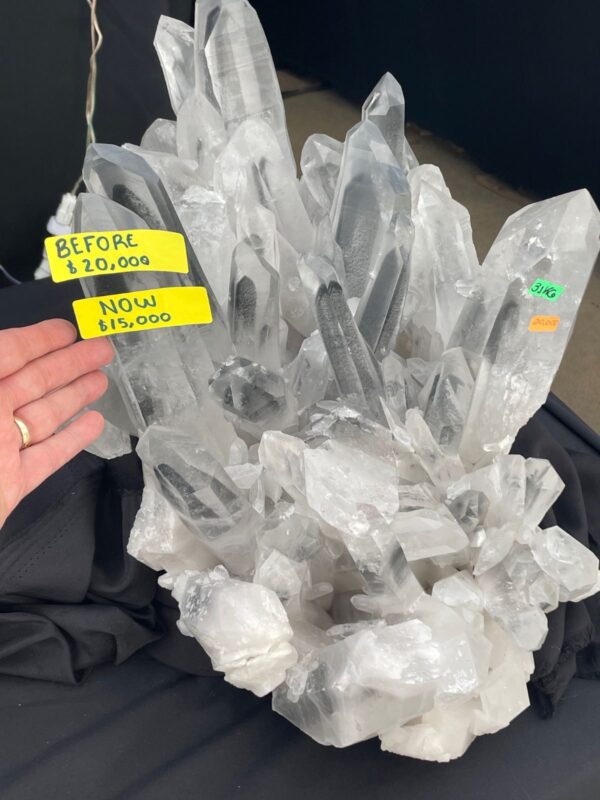 A rather fine phantom quartz for sale at the Pueblo mineral show, Tucson 2025 A rather fine phantom quartz for sale at the Pueblo mineral show, Tucson 2025