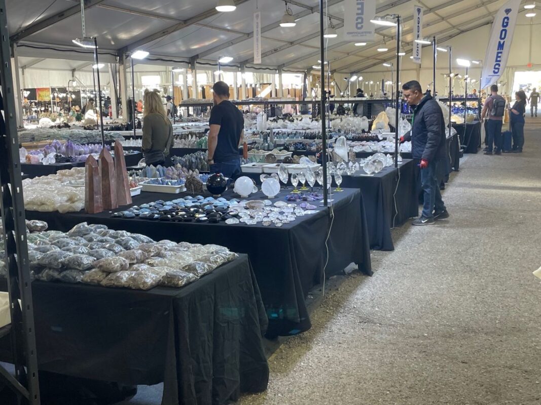 One of the giant tent buildings full of rocks and minerals at the Pueblo mineral show, Tucson 2025 One of the giant tent buildings full of rocks and minerals at the Pueblo mineral show, Tucson 2025