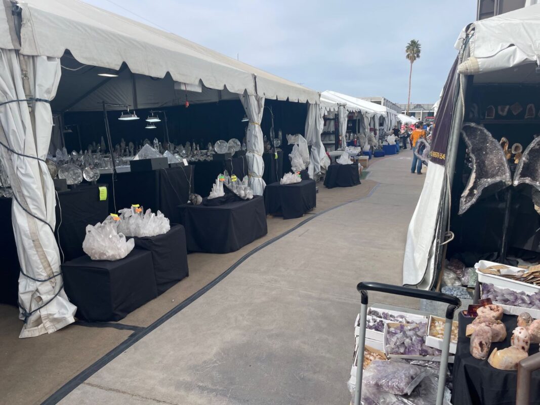 Row after row of mineral dealers from around the world at the Pueblo mineral show, Tucson 2025 Row after row of mineral dealers from around the world at the Pueblo mineral show, Tucson 2025