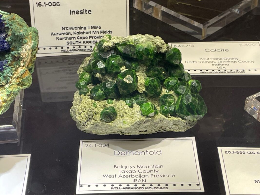 Wonderful demantoid garnets from Iran at Well Arranged Molecules’ room